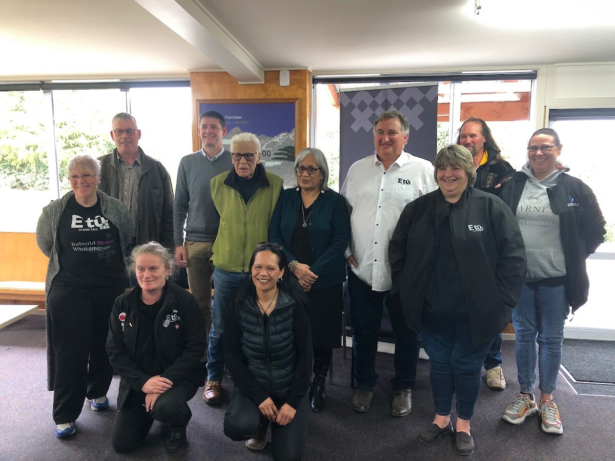 Left To Right: Jeannine Meander ( Southland E Tū Leader), Terry Nicholas (Hokonui Rūnanga; Murihiku Regeneration), Karena Kelland (E Tū Public and Commercial Industry Councillor) , Ivan Hodgetts (Ministry of Education, Murihiku Regeneration), Taare Bradshaw (Hokonui Rūnanga), Shintelle Wikeepa (E Tū National Women’s Committee Member), Muriel Tunoho (E Tū National Co-president), Don Pryde (E Tū National Co-president), Karen Brown (E Tū National Women’s Committee Member), Martin Nepia (Southland E Tū Rūnunga Rep), Adri Styn (Southland E Tū Leader ). Missing from photo: Anna Huffstutler (E Tū Organiser).