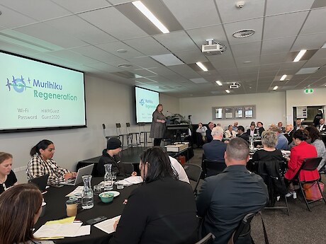 Hon Megan Woods speaking on day one of the Science and Innovation Wānanga