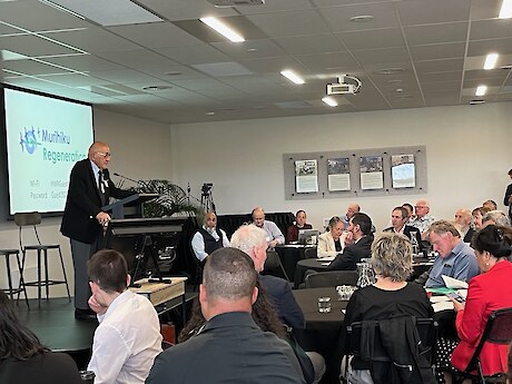 Tā Tipene O’Regan speaking on day one of the Science and Innovation Wānanga