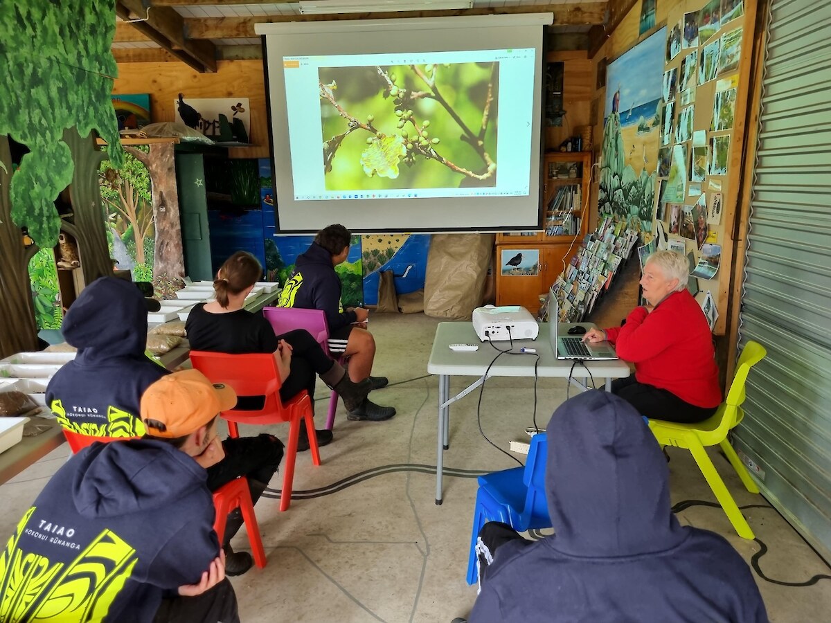 Tauira and Anna pay close attention to slideshow given by Chris Rance.
