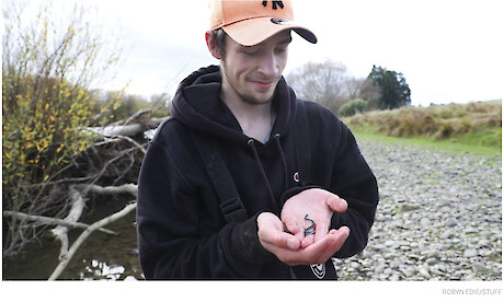 Cadet Josh Aitken was thrilled to find a Kanakana (pouched lamprey) during tuna eel monitoring on the Mataura River. The species is considered nationally vulnerable.