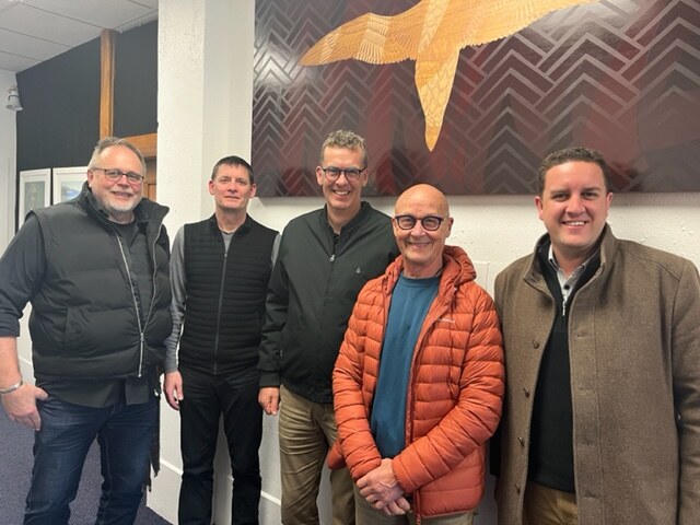 South Island Ministry of Education Principal Advisors - Secondary Transitions. Left to right: Kerry Ryan, Ivan Hodgetts, Grant Ritchie, Jeff Lockhart and Joseph Houghton.