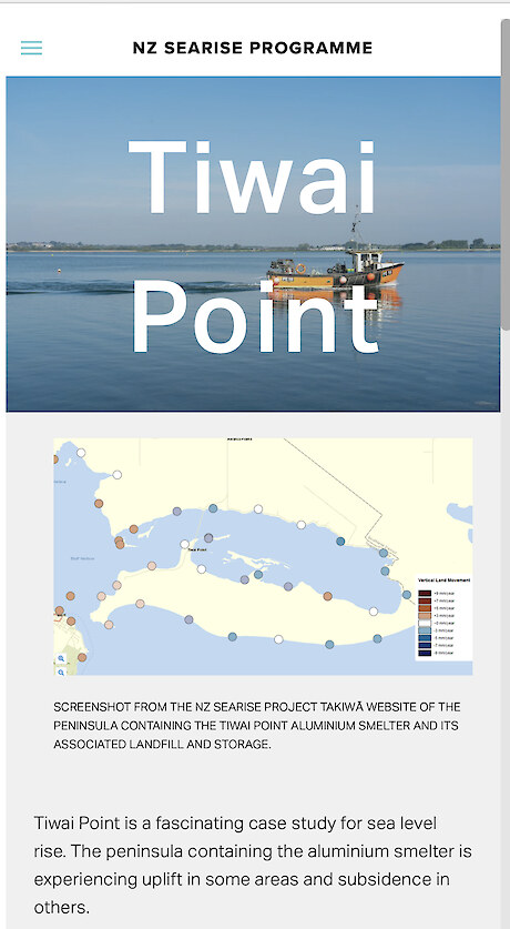 Tiwai Point was identified as a Case Study Location in the NZ SeaRise Programme.