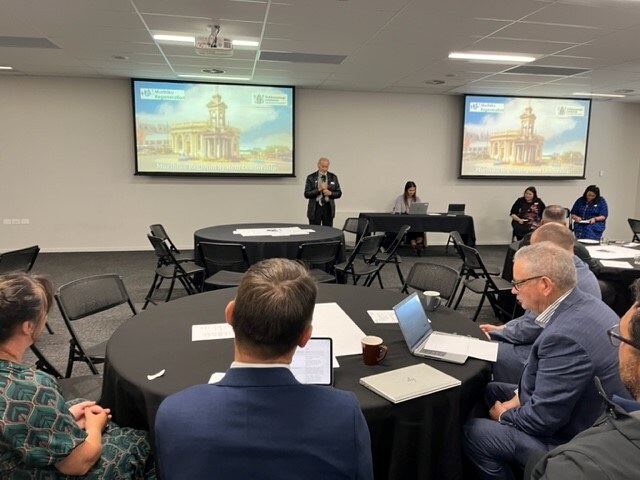 Upoko Michael Skerrett presenting to the Regional Hui