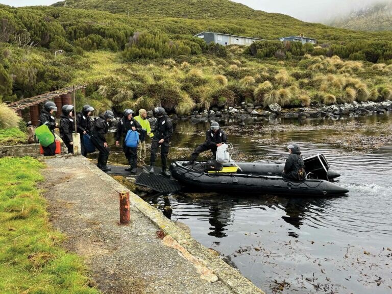 Loading up to return back to HMNZS Canterbury. Photograph Supplied: Dr Regina Eisert.