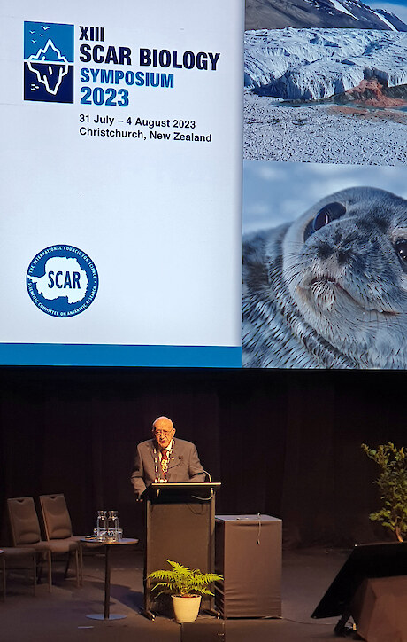 Tā Tipene O’Regan at the XIII SCAR Biology Symposium in Ōtautahi Christchurch. SCAR stands for the Scientific Committee for Antarctic Research, a global science association.