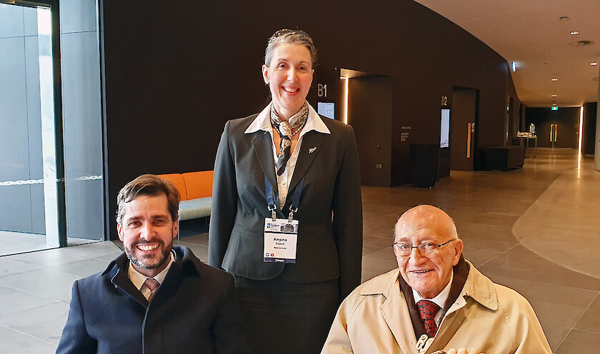 Dr Michael Stevens, Dr Regina Eisert, and Tā Tipene O’Regan at Te Pae Convention Centre