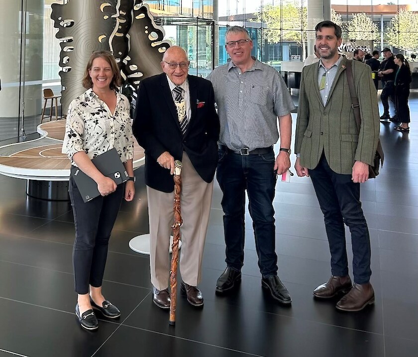 L-R: Catherine Rawsthorne, Project Manager, Woodside Energy, Tā Tipene, Terry Nicholas, and Mike Stevens arrive at Woodside’s headquarters.