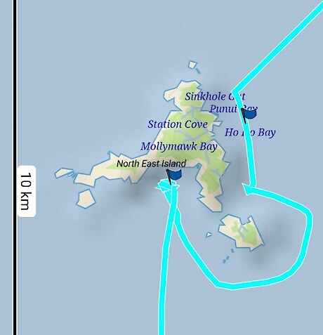 Map of Snares where Heritage went.