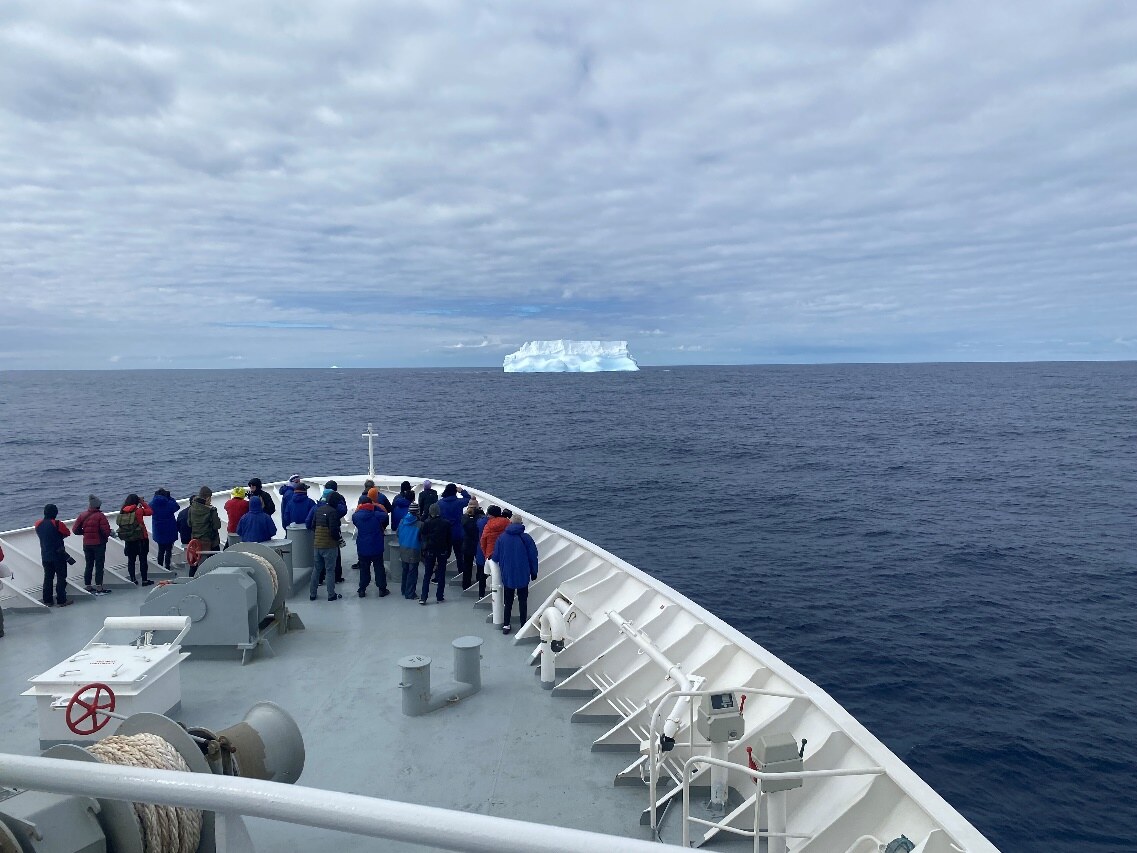 First sighting of an iceberg of the expedition in the Southern Ocean - Photo Credit Hokonui Rūnanga.