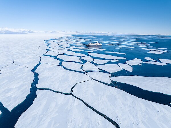 The Ross Ice Shelf breaking away. Photo Credit C. Aitchison, Skyworks UAS.