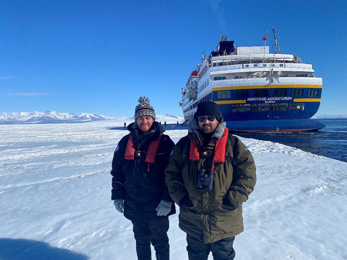 Luka Finn and Karlee Nicholas on the Ross Ice Shelf. Photo credit Hokonui Rūnanga.