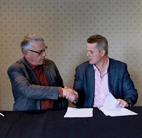 Terry Nicholas, Upoko of Hokonui Rūnanga and Greg Visser, Akuo Energy